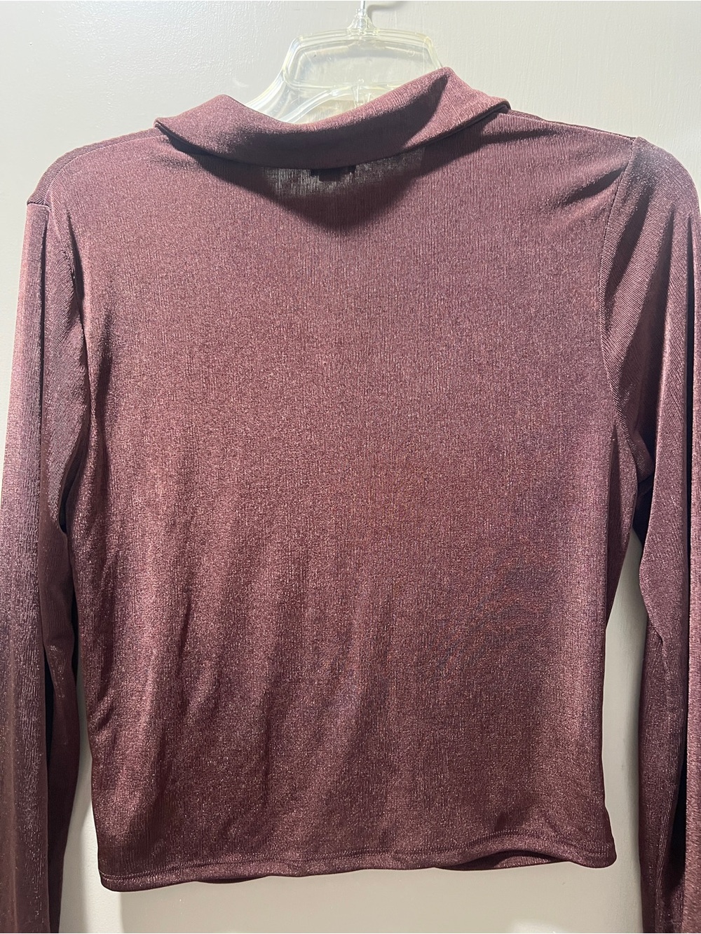 Garage Button-Front Ruched Collared Top - Burgundy - Picture 5 of 6